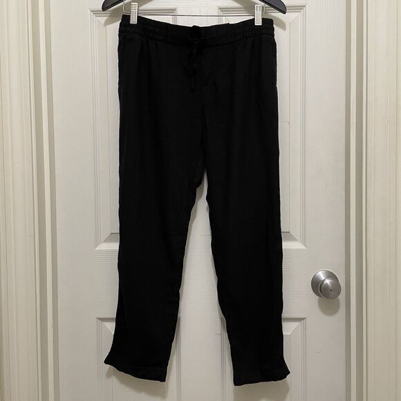 NWT Old Navy Linen Blend Tapered Pants Coastal Pull On Black Pockets Small NEW - Picture 1 of 11